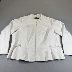Baccini White Faux Leather Moto Peplum Jacket Women's 3X Minimalist Modern Chic